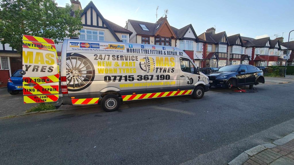 Mobile Tyre Fitting London van on roadside – MasTyresNW